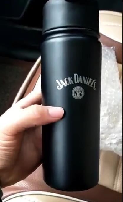 Matte black branded vacuum flask